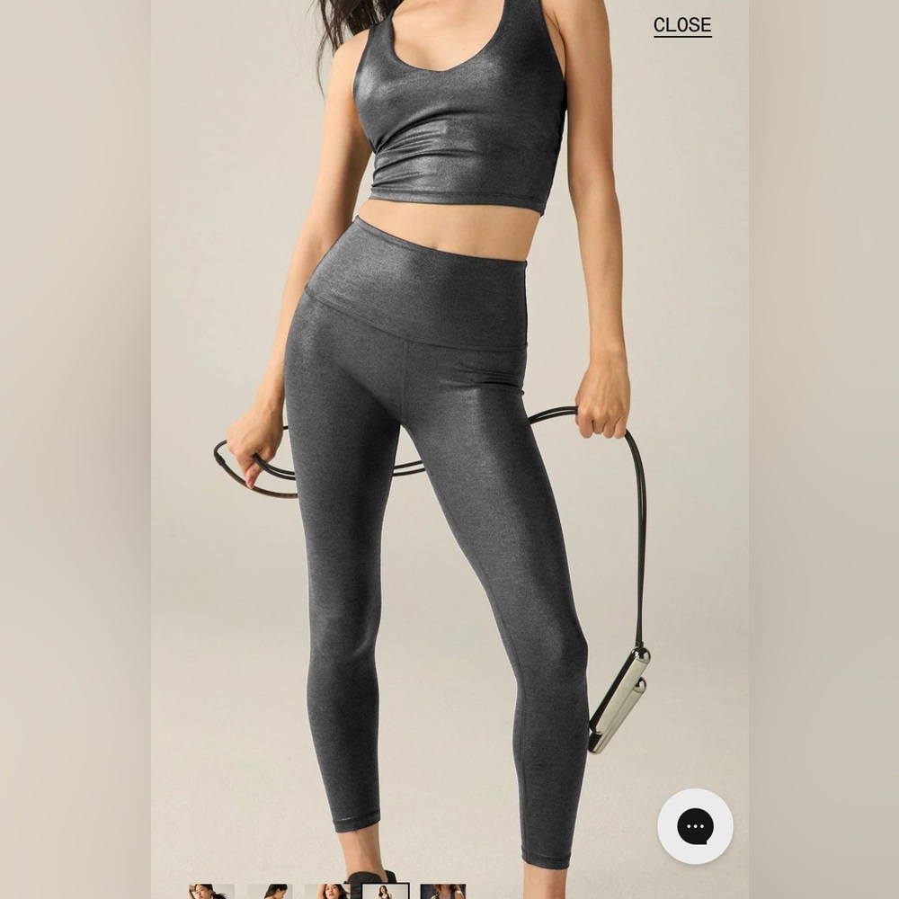 NWT Beyond Yoga Heather Rib Black Shine tank and leggings set S